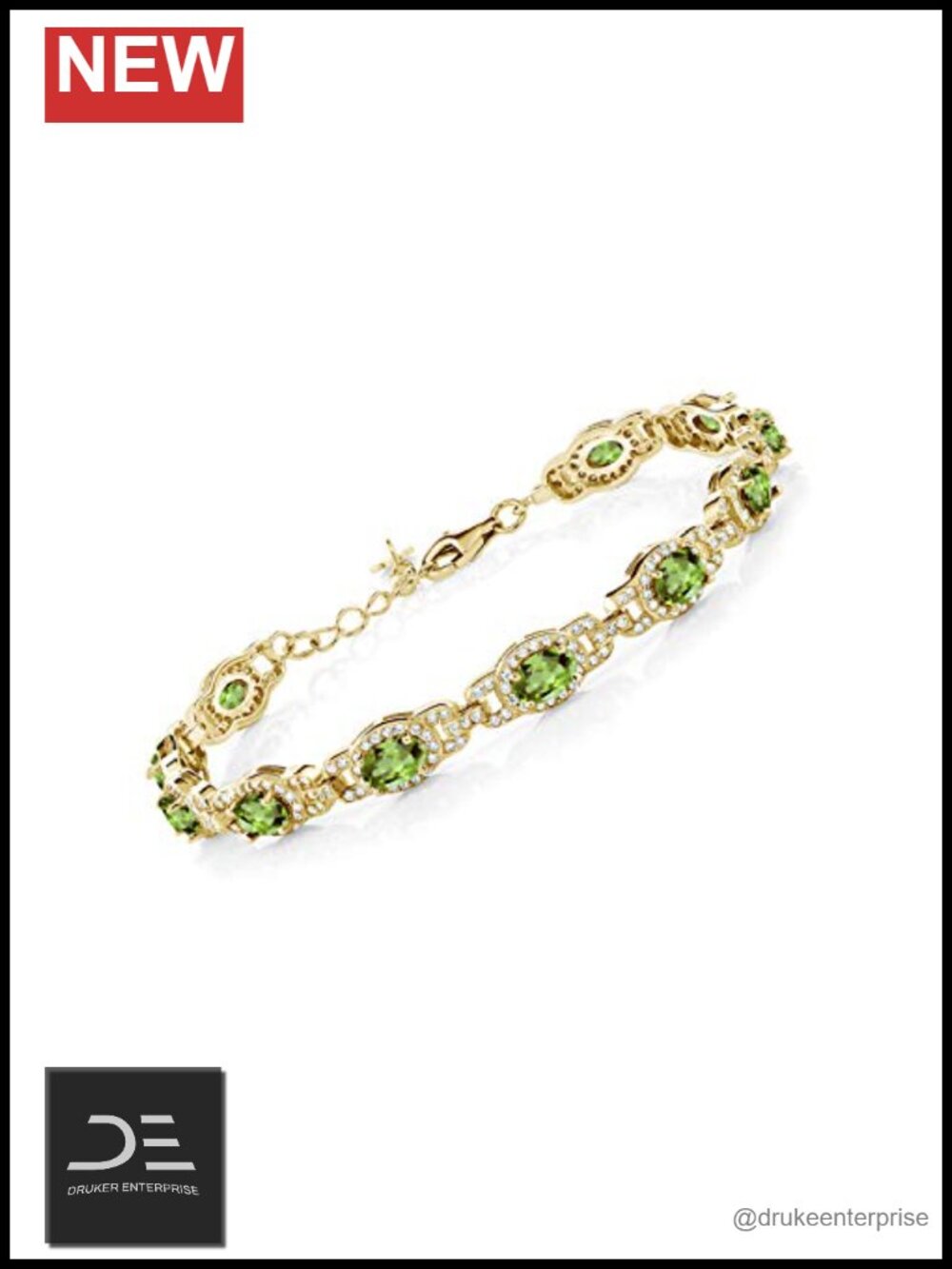 Gemstone Tennis Bracelet 18k Yellow Gold Plated Sterling Silver Oval Peridot